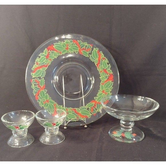 Vintage 4pc AVON Holiday Hostess Collection Holly Christmas Serve Ware - Picture 1 of 6